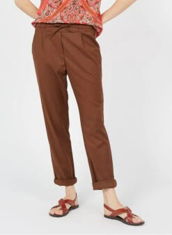 Brown High-waisted Straight-leg Pants