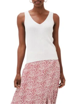 White Ribbed V-neck Tank Top