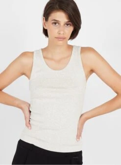 American Vintage BOZY - Beige Round-neck Cotton Tank Top