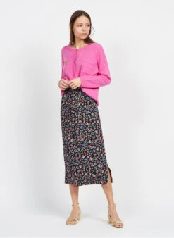 DES PETITS HAUTS SYLLIA - Black Printed Midi Skirt