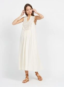 DES PETITS HAUTS RUBINATA - Beige Long Cotton Dress