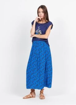 ONE STEP Blue Long Floral Print Skirt