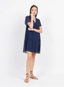 Blue Flowing Printed Voile Dress