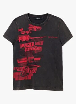 Desigual Black Screen-printed Cotton T-shirt