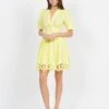 Suncoo CALYSSA - Yellow Short Embroidered Cotton Dress