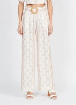 Suncoo JUDE - Beige Patterned Wide-leg Pants