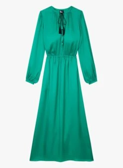 THE KOOPLES Green Long Satin-feel Viscose Dress