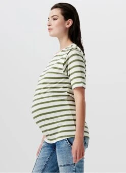 SUPERMOM EDISON - Khaki Cotton Maternity Breton T-shirt
