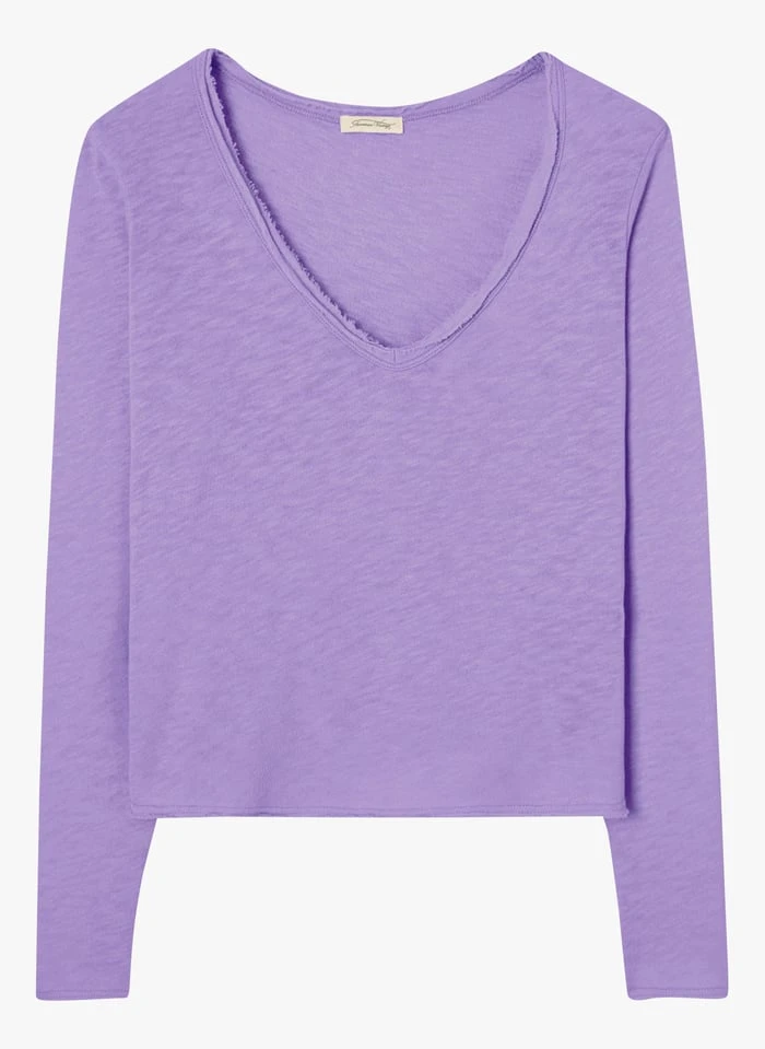 American Vintage SONOMA - Purple V-neck Cotton T-shirt - Image 3