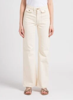 Reiko WILLOW - Beige Wide-leg Cotton-blend Flared Jeans