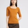 Soeur PAQUITA - Brown Square-neck Cotton T-shirt