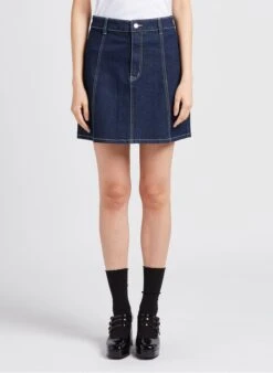 Object Blue Short Denim- And Cotton-blend Skirt