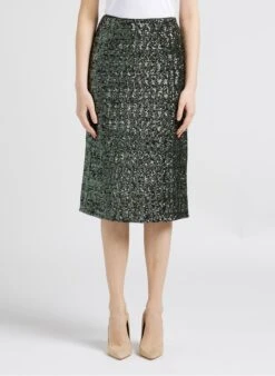 MAISON 123 ARIEL - Khaki Short Sequined Skirt