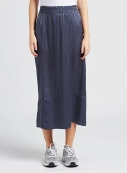 American Vintage WIDLAND - Blue Long Topstitched Flared Skirt