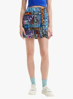 Desigual Black Short Printed Cotton Skirt