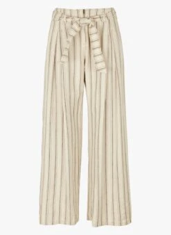 OLIVIA - Beige Straight-leg Belted Linen-blend Pants