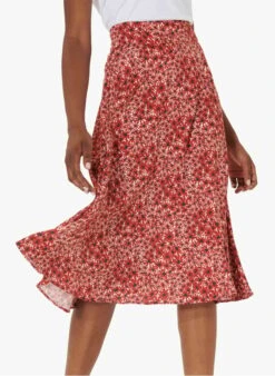 Tara Jarmon JEANNETTE - Red Floral Print Midi Skirt