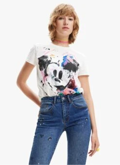 Desigual White Round-neck Printed Cotton T-shirt