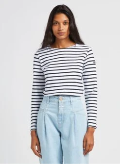 Armor-Lux White Round-neck Cotton Breton Top