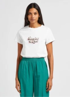 INOUK - White Screen-printed Round-neck T-shirt