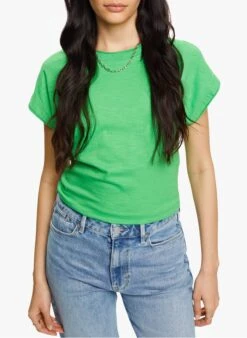 ESPRIT Green Cotton-blend T-shirt With Rolled Edges