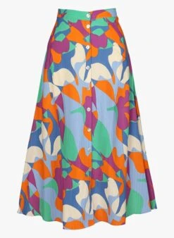 FRNCH CELLY - Multicolored Long Flared Printed Skirt