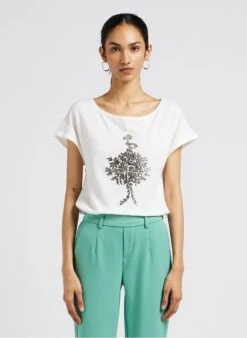 ONE STEP White Boat-neck Cotton-blend T-shirt With Screen Print