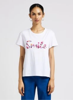 GERARD DAREL ADAMO - Multicolored Embroidered Cotton T-shirt With Rhinestones And Flowers