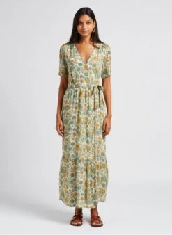 Louise Misha SANDHYA - Multicolored Long Printed Cotton Wrap Dress