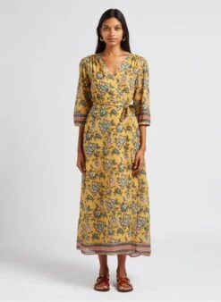 Louise Misha ALINE - Yellow Long Printed Cotton Dress