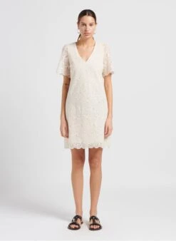 MAISON 123 GAIA - White Short V-neck Lace Dress
