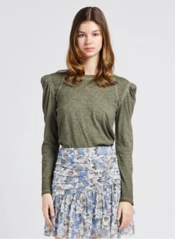 BERENICE EULALIE - Khaki Round-neck Cotton T-shirt