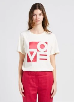 MAISON 123 COLEEN - White Round-neck Cotton T-shirt With Screen Print