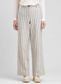 Blue Wide-leg Striped Cotton Pants