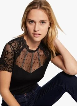 MORGAN DCHAIN - Black Short-sleeved T-shirt With Lace