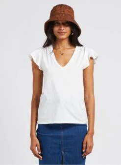 BERENICE ENAE - White Cotton T-shirt With Short Ruffled Sleeves