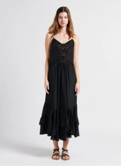 IRO CLIFF - Black Silk Midi Dress