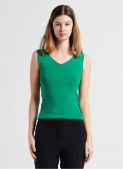 GERARD DAREL LEERON - Green V-neck Mixed-knit Tank Top