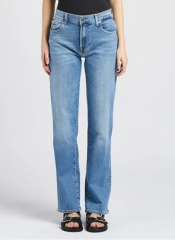 7 For All Mankind ELLIE - Blue Faded Cotton-blend Straight-leg Jeans