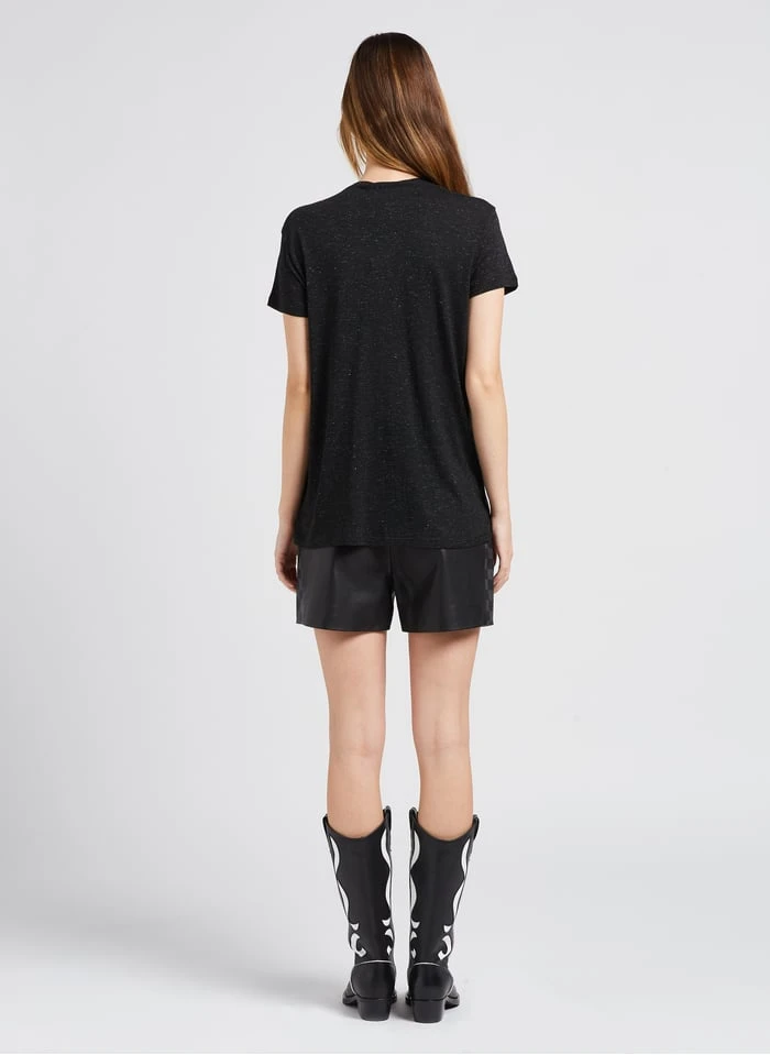 Ikks Black V-neck T-shirt With Beaded Screen Print - Image 5