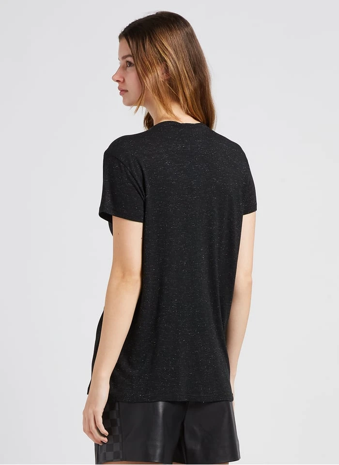 Ikks Black V-neck T-shirt With Beaded Screen Print - Image 2