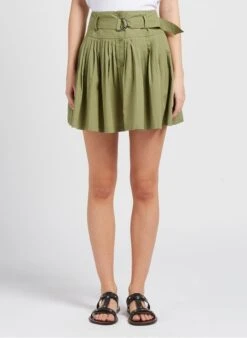 BERENICE JOHN - Khaki Short Pleated Cotton Skirt