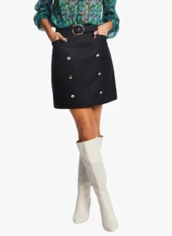 MORGAN JPAGO - Blue High-waisted Straight-cut Skirt