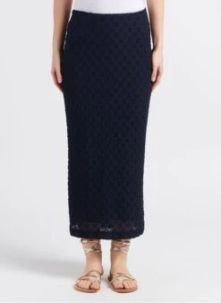 SAM - Blue Cotton-blend Lace Midi Skirt