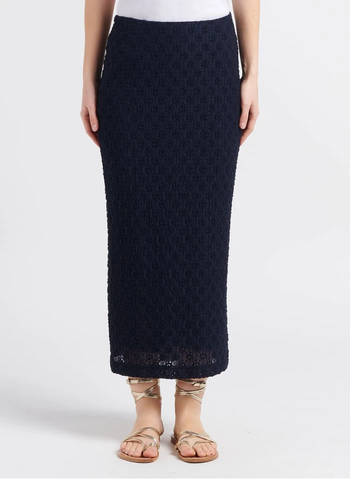 SAM - Blue Cotton-blend Lace Midi Skirt