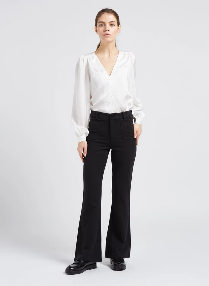 SEE U SOON Black Flared Linen Pants - Image 4