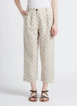 SEE U SOON Beige Straight-leg Spotted Linen 7/8 Pants
