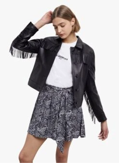THE KOOPLES Black Short Printed Skirt