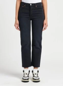 RE/DONE 70S STOVE PIPE - Black High-rise Straight-leg Cotton-blend Jeans