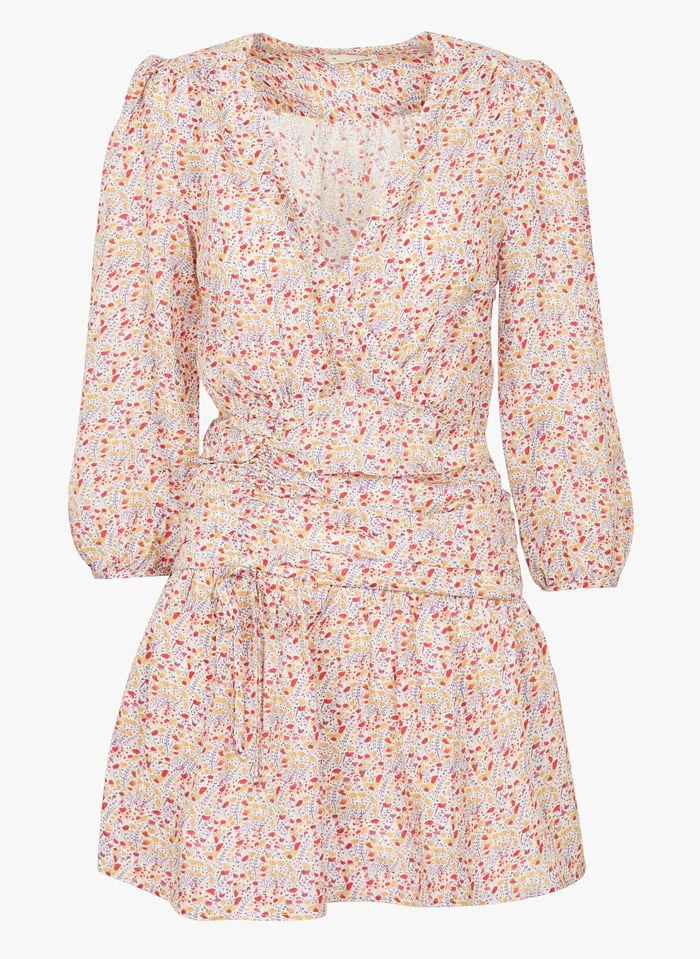 Red Short Printed V-neck Dress - Image 3